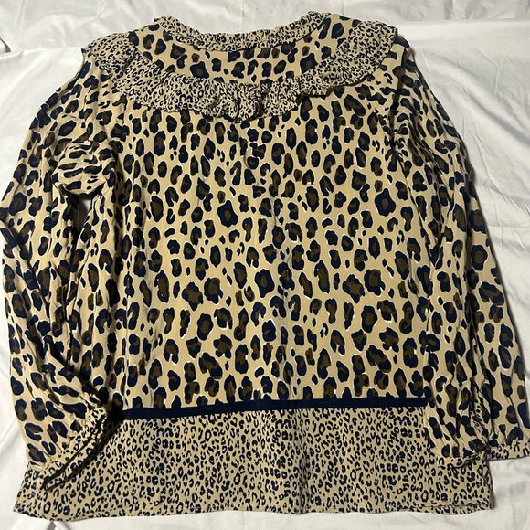 Vineyard Vines Borderline Ruffle Long Sleeve Blouse Women S Cheetah Lined - Picture 8 of 11